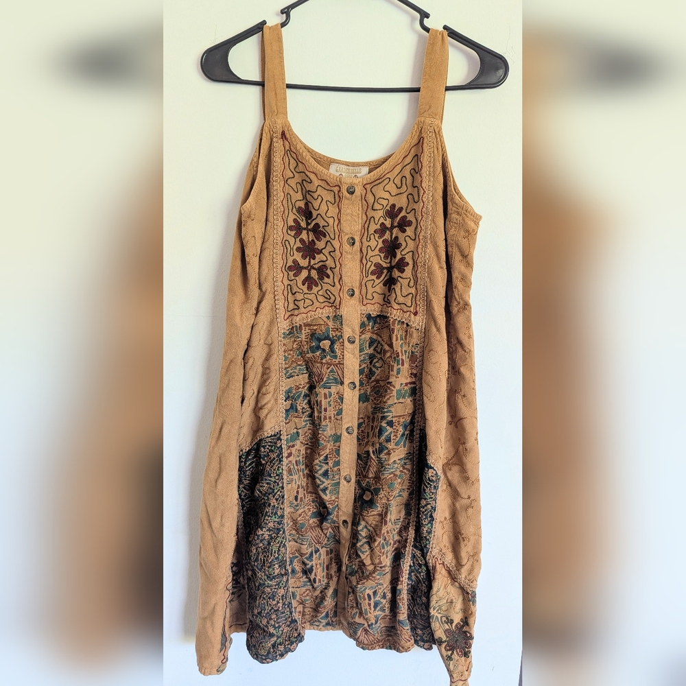 Gardenbelle Kennedy Patch Copper Embroidered Tan Mini Dress